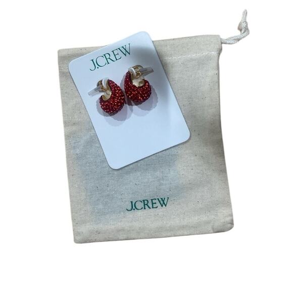 J. Crew Sugar Disco Hoops Elegant Red Crystal Stud Earrings - Picture 4 of 7